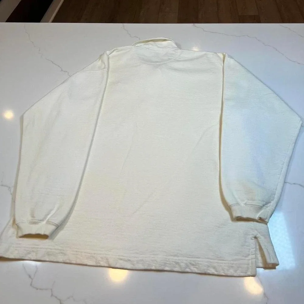 Adidas Rugby Shirt Mens Large Vintage Cream Long Sleeve Polo Embroidered Logo